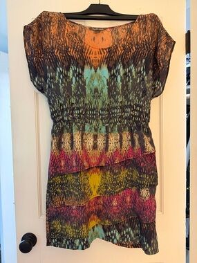 charlie jade Peach and Black Printed Tunic Top